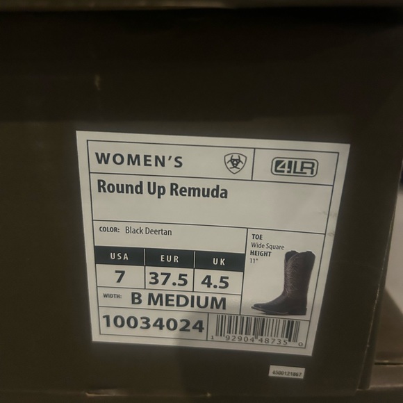 NWT- Ariat Women’s Black Round Up Remuda Wide Square Toe Western Boot Size 7.0B - Picture 10 of 10